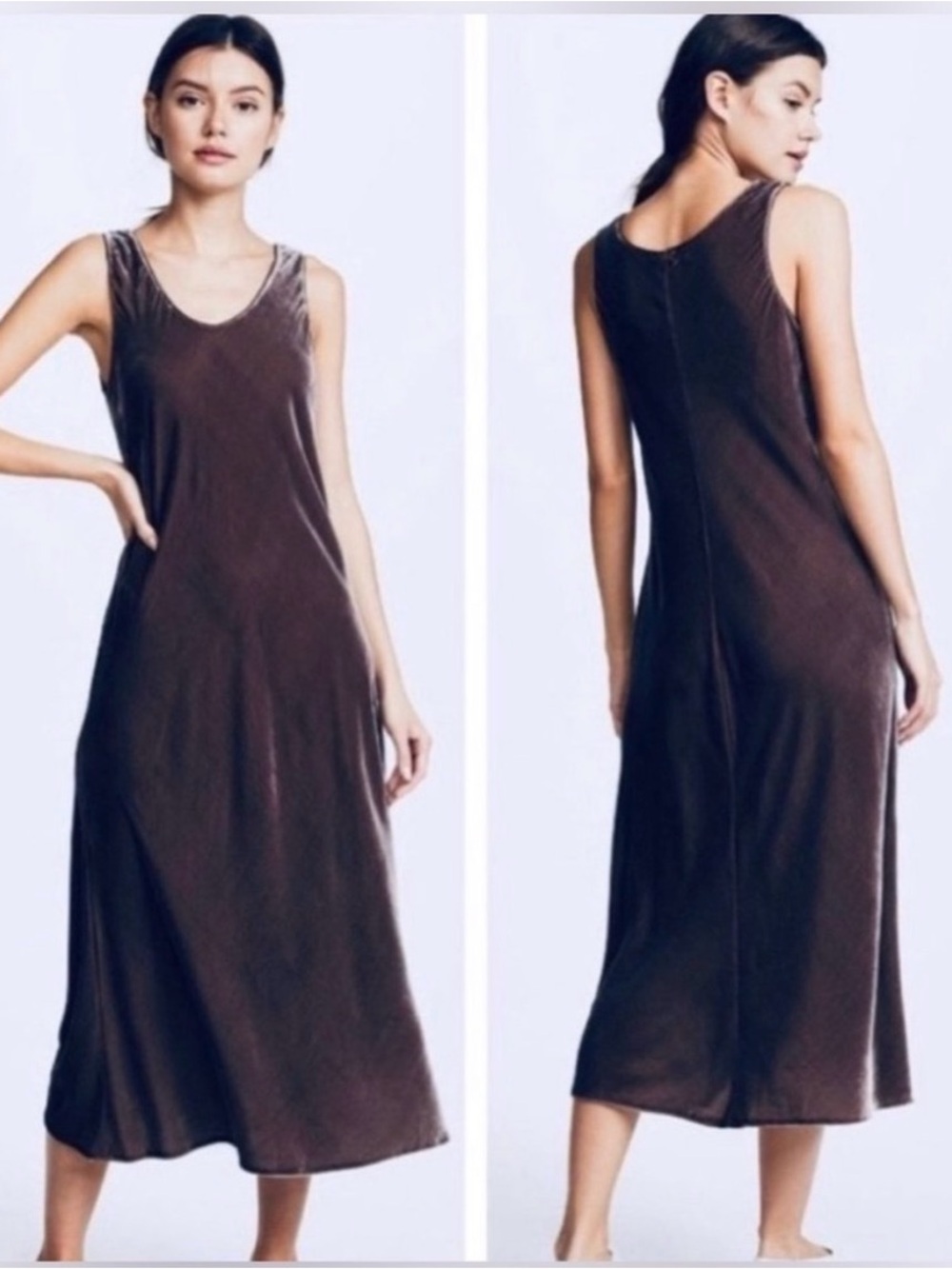 Vince Sleeveless Velvet Midi Dress in olive green